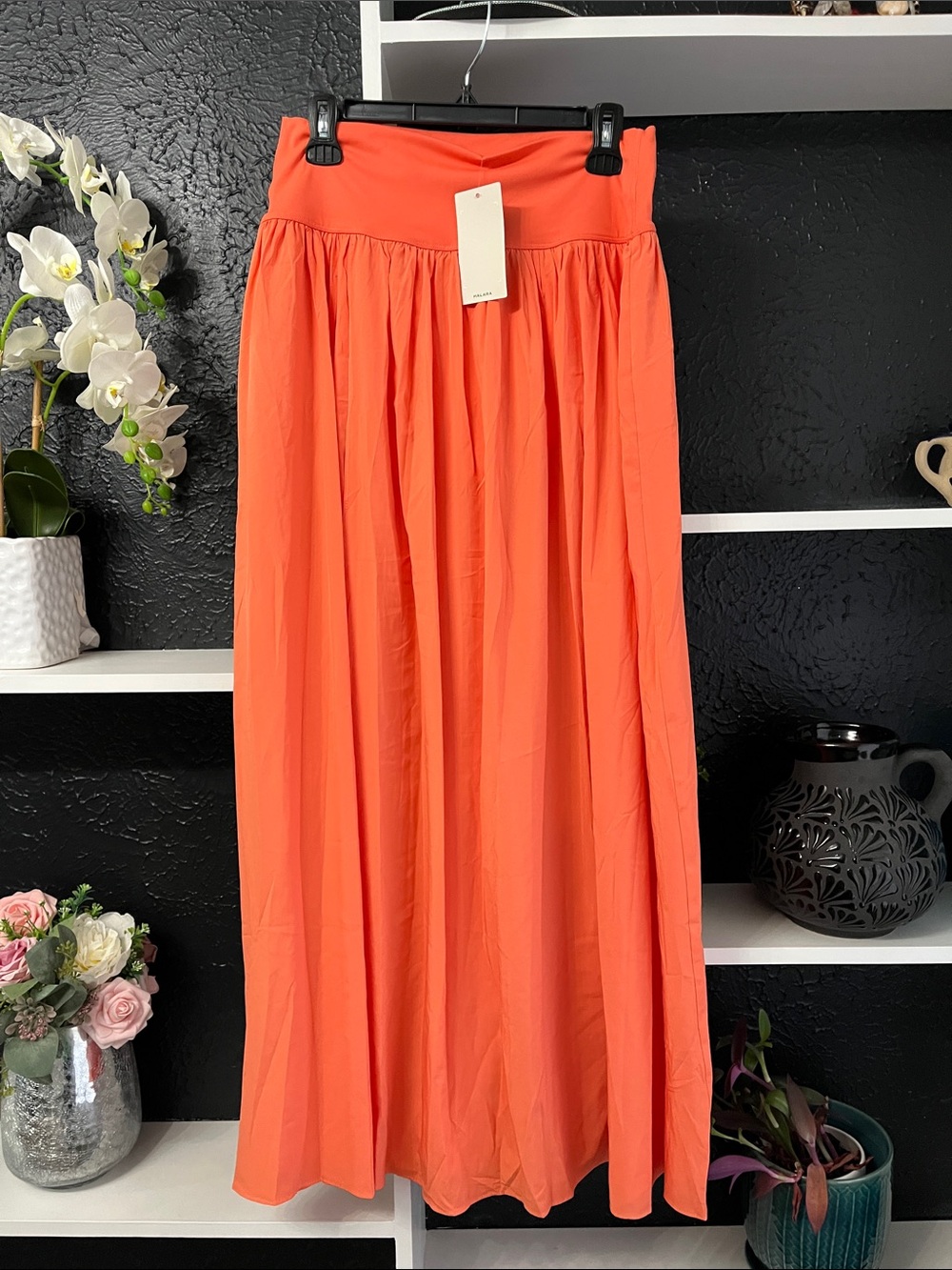 HALARA Coral Orange Maxi Skirt - Flowing Gathered Waist